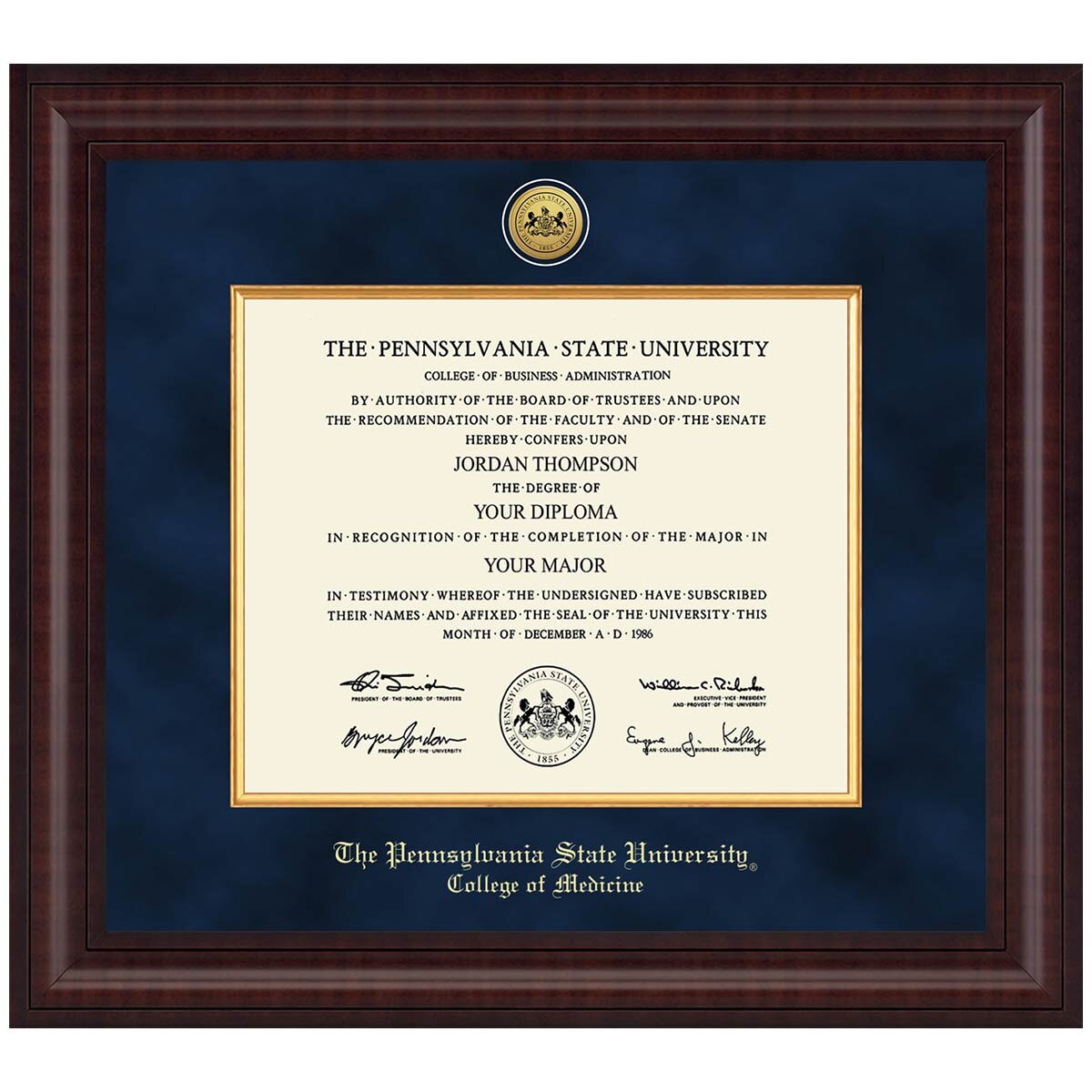 #143 Diploma Frame Penn State College of Medicine Presidential Premier (Chestnut)